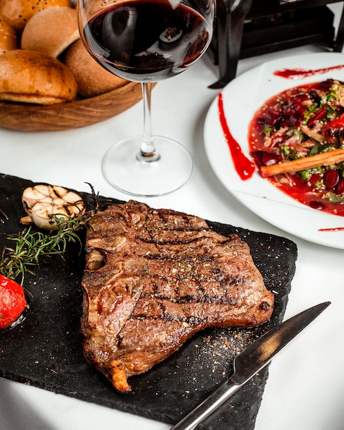 Fried piece of steak on the table