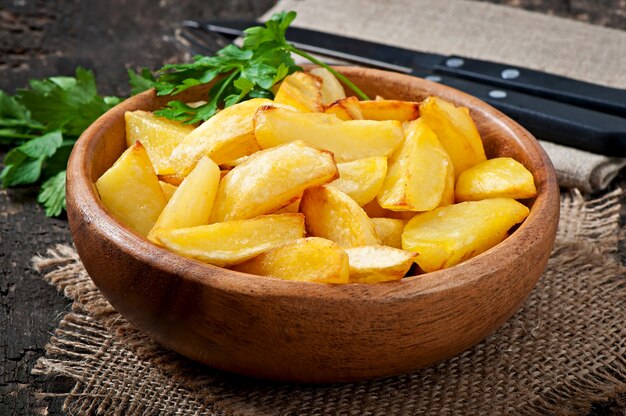 Fried potato wedges