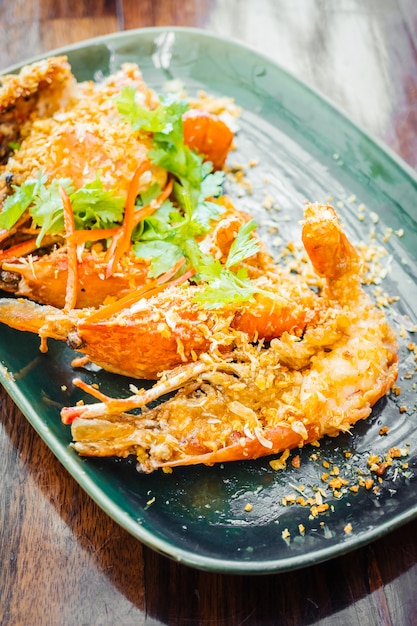 Fried prawn with garlic in plate