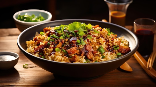 Free photo fried rice served with hot syrup