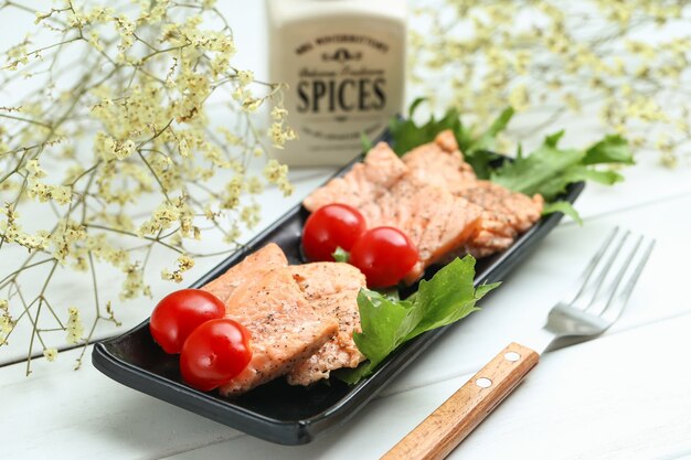 fried salmon isolated on white background