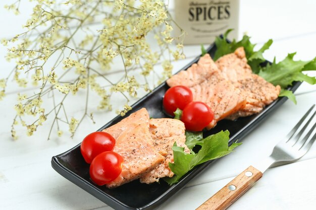 fried salmon isolated on white background