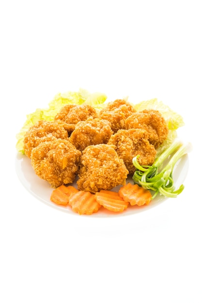 Fried shrimp or prawn cake in white plate