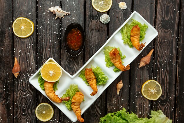 Fried shrimps on the table