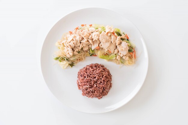 Fried Vermicelli and chicken with berry rice