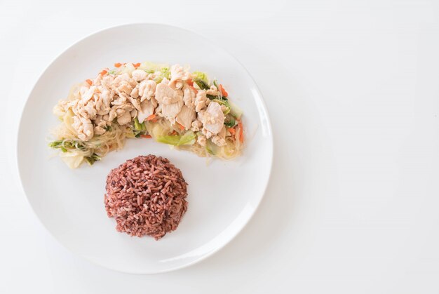 Fried Vermicelli and chicken with berry rice