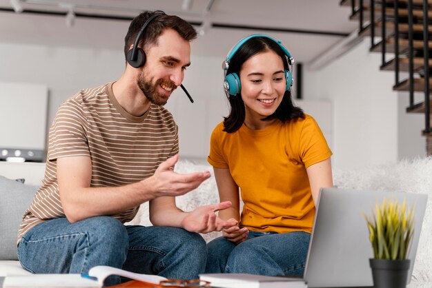 Friends attending online class together