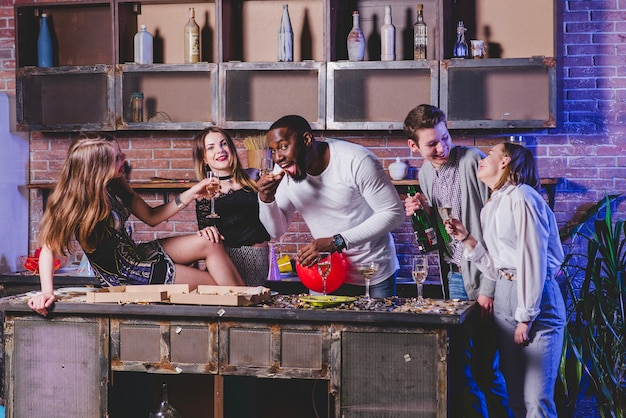 friends eating and drinking