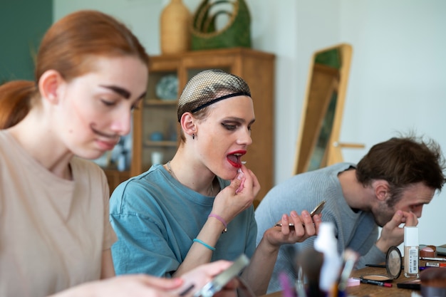 Friends getting ready for drag show