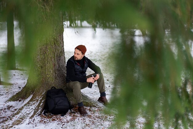 Friends going hiking in winter