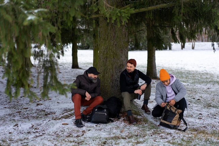 Free Photo friends going hiking in winter