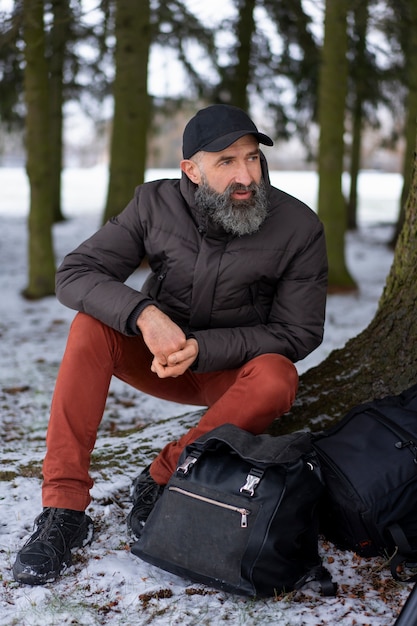 Friends going hiking in winter