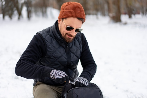 Free photo friends going hiking in winter