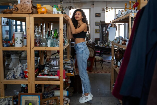 Friends going shopping in antique store