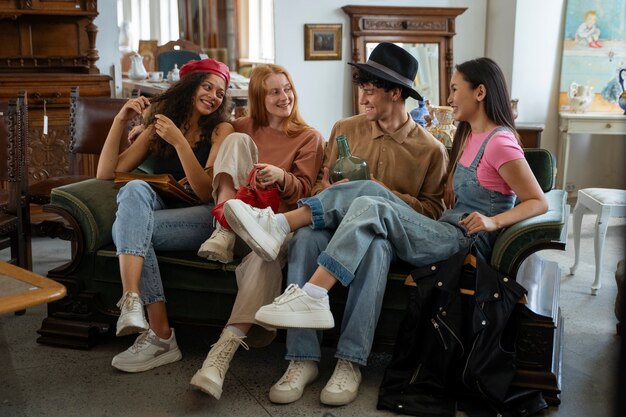 Friends going shopping in antique store