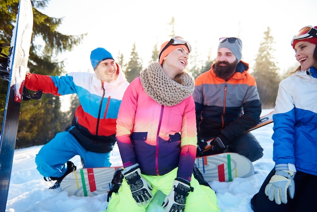 Friends having a break on the ski slope