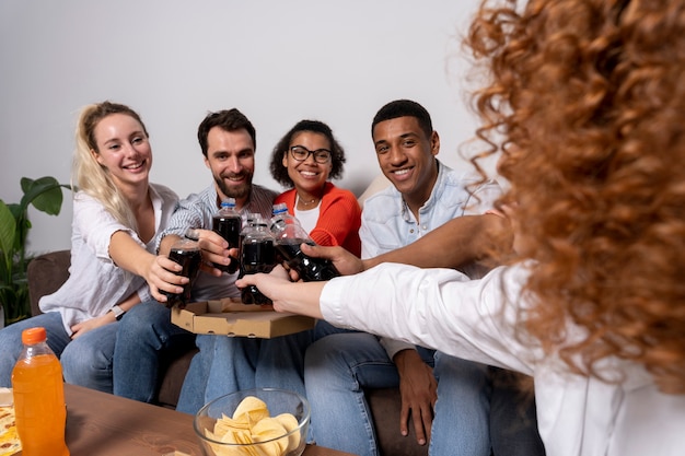 Free photo friends having a crowded party at home