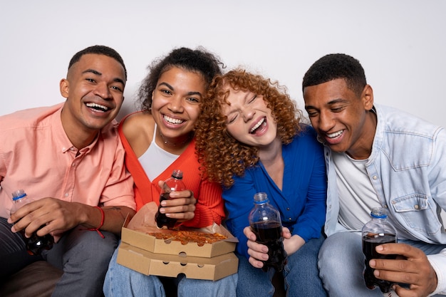 Friends having a crowded party at home