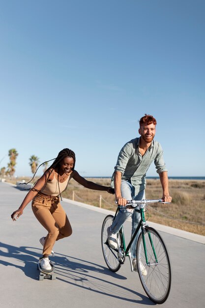 Friends having fun by the sea side