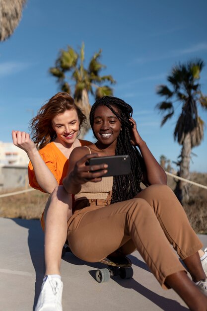 Friends having fun by the sea side