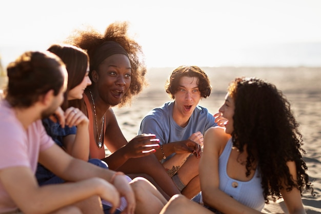 Friends having fun by the seaside