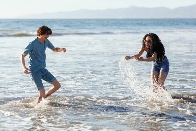 Friends having fun by the seaside