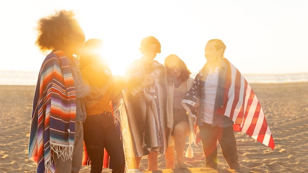 Friends having fun by the seaside