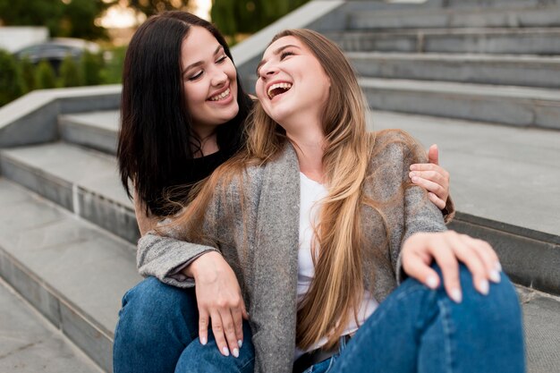 Friends having fun outside