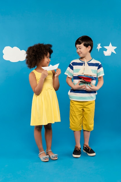 Friends having fun in a summer setting studio