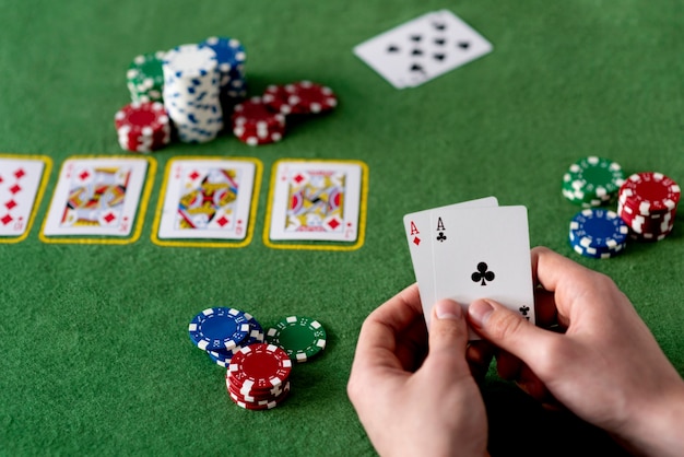 Friends having fun while playing poker