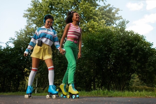 Friends having fun while skating