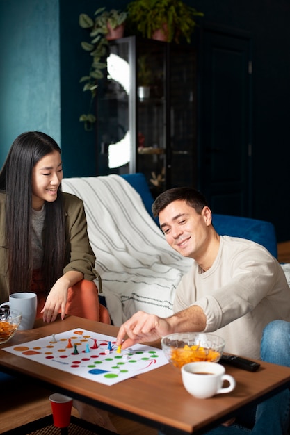 Friends having fun with traditional games