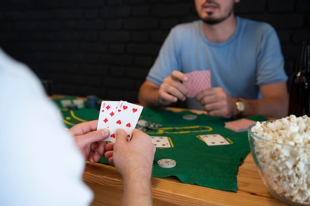 Friends having a poker night