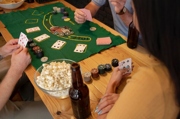 Friends having a poker night