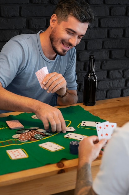 Friends having a poker night