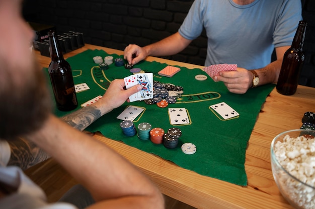 Friends having a poker night