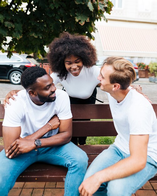 Friends laughing at each other jokes