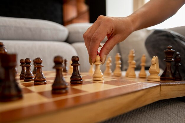 Friends playing chess game