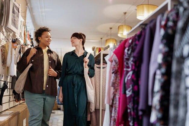 Friends shopping in second hand market