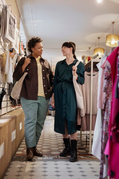 Friends shopping in second hand market