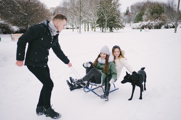 Friends and sled