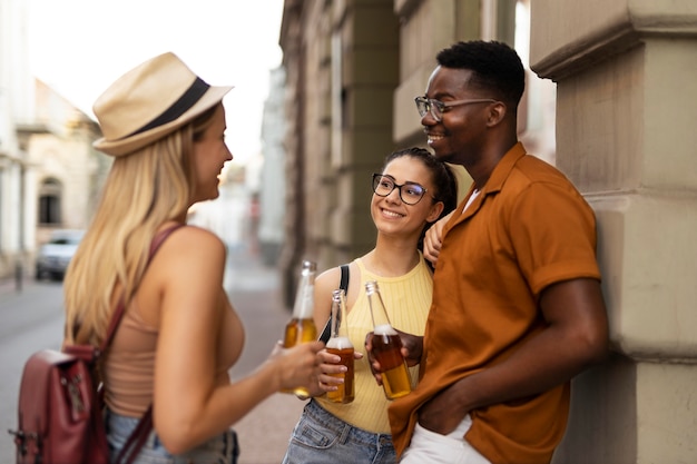 Friends spending time together outside in the summer