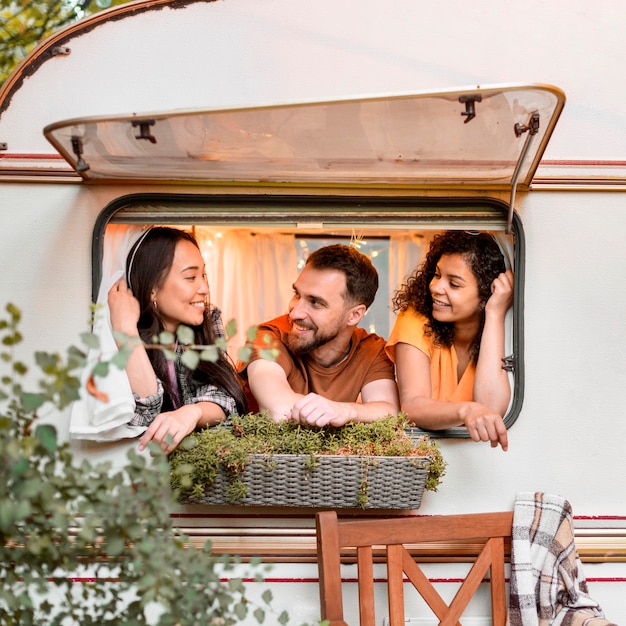 Friends talking on the window