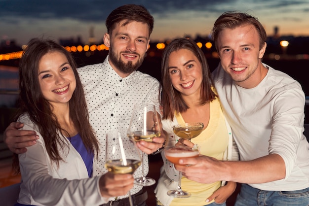 Friends toasting at a party