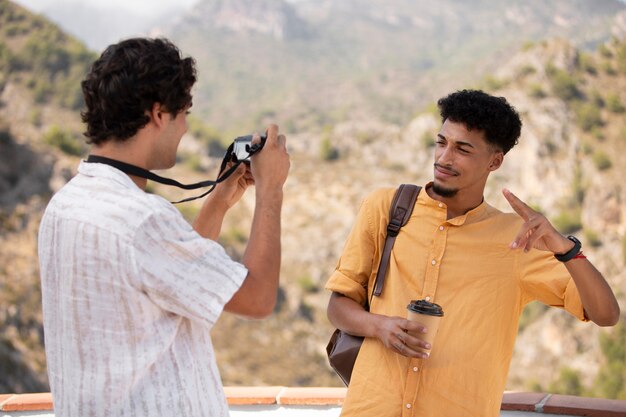 Friends traveling and discovering new places