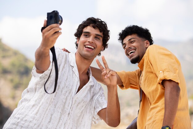 Friends traveling and discovering new places