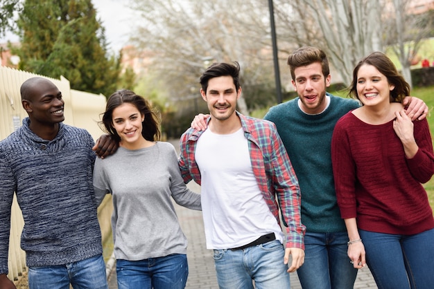 Friends walking outdoors