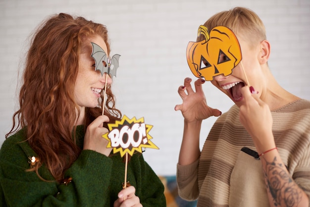 Free Photo | Friends with funny halloween masks