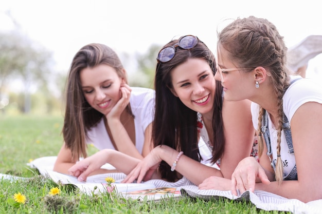 Friendship. Women in park during the day