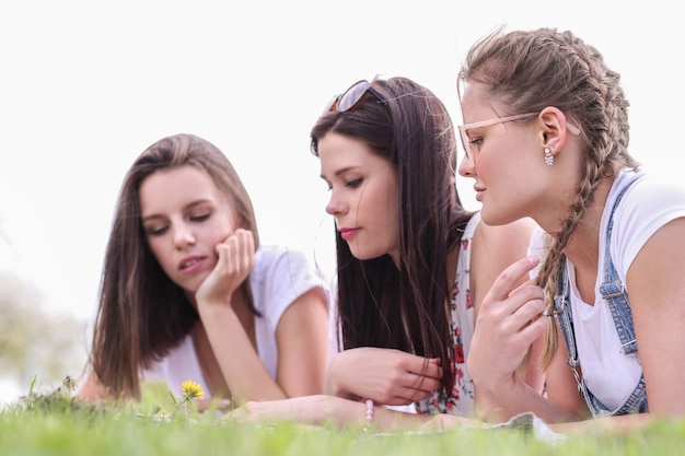 Friendship. Women in park during the day